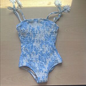 Blue and White Toddler Girl Swim One Piece